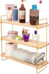 Ndeko Arbeitsplatte Regal aus Holz und Metall Gold mit 3 Ablagen - Bild 1 von 8