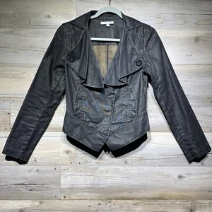 Cabi 901 Waxed Linen Jacket Size XS Gray Short Moto Ruffled Fitted Y2K Preppy - Picture 1 of 9