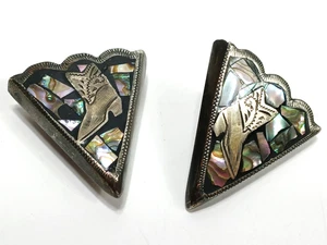 Vtg German Silver/Abalone Shell Inlay Western Collar Tips with Screw Backs - Picture 1 of 7