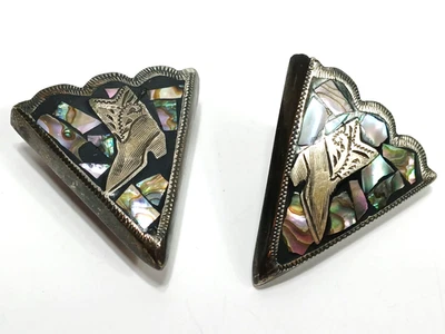 Vtg German Silver/Abalone Shell Inlay Western Collar Tips with Screw Backs - Image 1 of 4