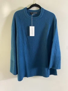 360 Cashmere Sweater Women Medium Lightweight Teal Blue 100% Cashmere New Tags - Picture 1 of 7