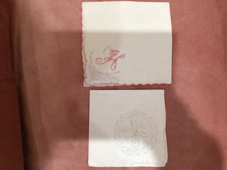 MADEIRA 2 Hankies крючком, вышивка, монограмма «H» размеры 11» и 12 1/2» ВИНТАЖНЫЙ - Изображение 1 из 4