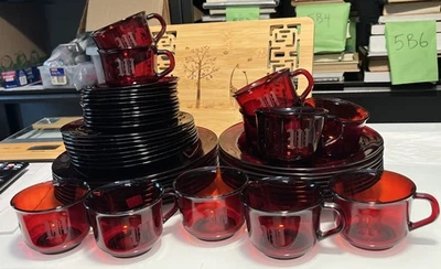 Arcoroc Ruby Red Glass Dish France 1970s Vintage Dinnerware Set For 8 +extras - Image 1 of 4