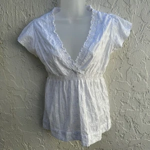 Banana Republic Top Damen klein zierlich Ösen bestickt V-Ausschnitt Babydoll Y2K - Bild 1 von 8