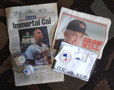 Cal Ripken 2131 Memorial Lot: B'More Sun Newspaper, New XL T-Shirt, Baseballs! - Image 1 of 3