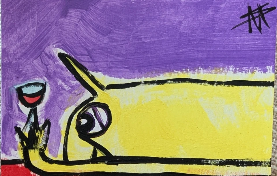 原版ACEO猫画收藏品现代葡萄酒民间艺术卡萨曼莎·麦克莱恩 — 第 1/1 张图片