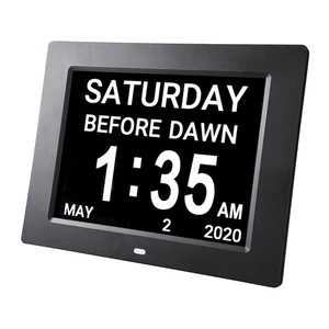 8" Digital LCD Day Clock 8 Alarm Time Office Wall Date Calendar Dementia Week - Picture 1 of 11