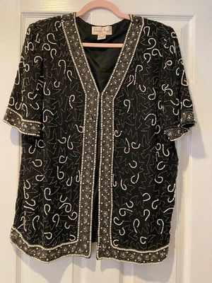 Vintage Lawrence Kazar Beaded Silk Jacket XL/14/16/18 - Image 1 of 3