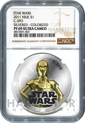 2011 STAR WARS: C-3PO - SILVER CLAD COIN - NGC PF69 ULTRA CAMEO - Image 1 of 2
