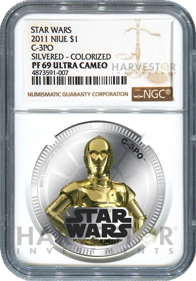 2011 STAR WARS: C-3PO - SILVER CLAD COIN - NGC PF69 ULTRA CAMEO - Image 1 of 2