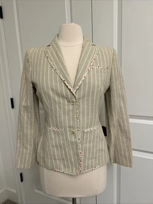 Chaqueta a Rayas de Lino ETRO Milano Talla 42 EE. UU. M o 6 con Blazer Ditsy Borde Floral Foto 1 de 4