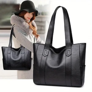 Women's Soft Black Faux Leather HOBO Handbag Satchel Shoulder Tote Bag NEW - Picture 1 of 6