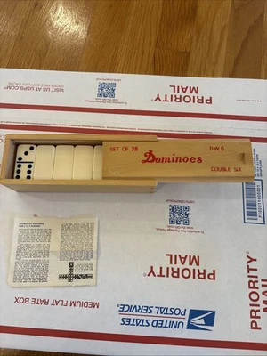 Dominoes Double Six Set of 28 Wooden Dovetailed Wood Box Vintage - Image 1 of 4
