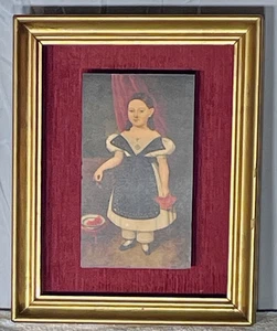 FLOATING 3D FOLK ART VICTORIAN PRINT GIRL IN WHITE PINAFORE W/RED CHERRIES 10x12 - Picture 1 of 24