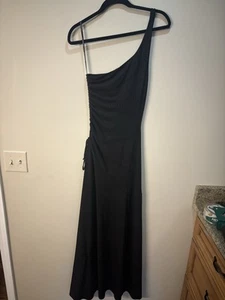 VTG Y2K City Triangles Black Sparkle One Shoulder Bodycon Slit Dress Size M - Picture 1 of 8