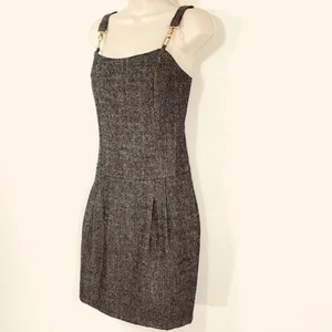 Vertigo Paris Herringbone Tweed Dress Jumper Sz XS Suspender Straps Preppy - Picture 1 of 12