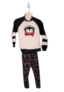 Forever Me New Girls 2 Piece Outfit Size 6-6x Penguin Fuzzy Snowflake Holiday - Picture 1 of 8