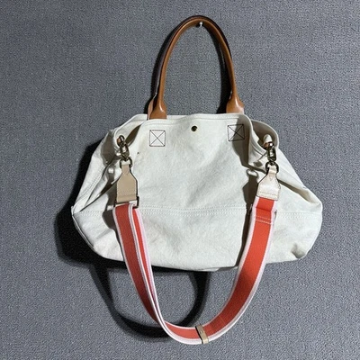 Bolso de hombro J Crew de lona marfil asas de cuero correas extraíbles grande Foto 1 de 4