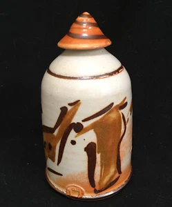 Pottery Vase Brown Beige Orange Earthenware Signed By Artist - Picture 1 of 12