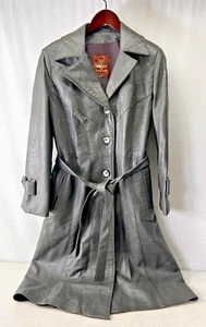 Gabardina vintage 24K CUERO DAN DI MODES de cuero gris con cinturón para mujer 14 - Imagen 1 de 11