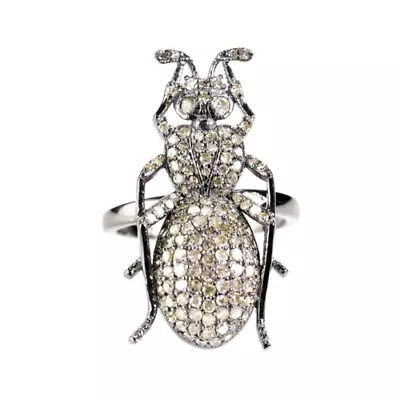 Pave Diamond Bug Ring Solid 925 Sterling Silver Jewelry Christmas Gift For Her - Image 1 of 4