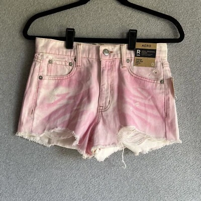 Nuevo con etiquetas Aeropostale Vintage High Rise Shorty 2.5” Rosa Tie Dye Mujer’s 0 Foto 1 de 4
