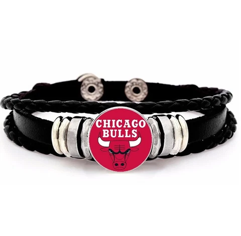 Chicago Bulls Mens Womens Black Leather Adjustable Bracelet w Gift Pkg D14 Cover