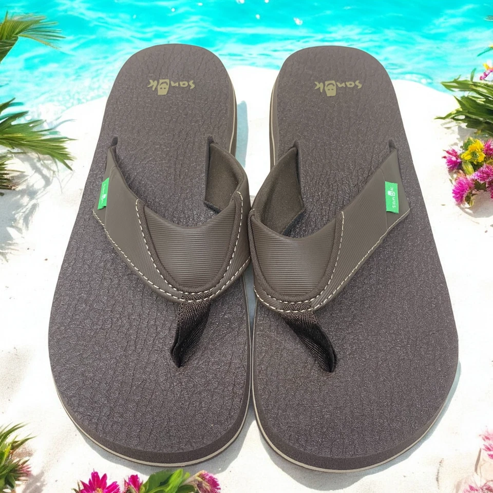 Sanuk Cerveza Acogedoras Chanclas Tanga Marrón Yoga Mat Para Hombre Talla 8 EU 41 Playa Piscina Foto 1 de 4