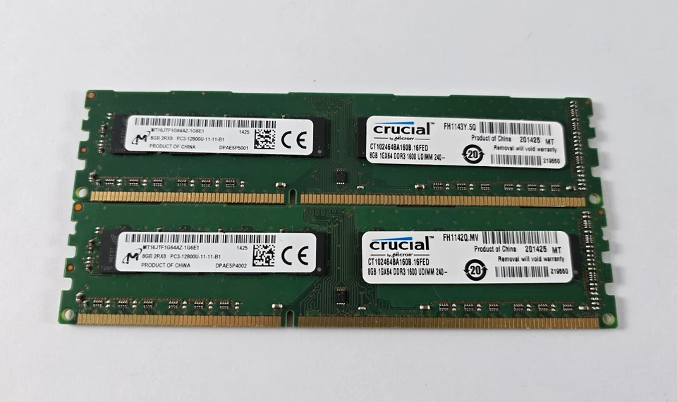 16GB 2x 8GB DDR3 Micron MT16JTF1G64AZ-1G6E1 1600MHz PC3-12800U RAM - Bild 1 von 1