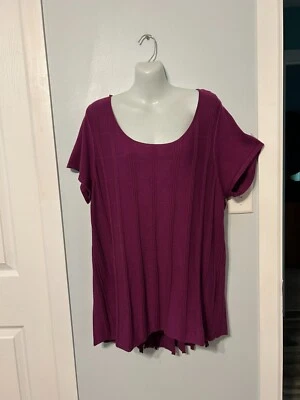 Suéter novo com etiquetas Dressbarn ameixa texturizado e com nervuras com mangas curtas plus size 2X - Imagem 1 de 4