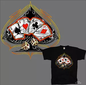 T-Shirt Biker Skull lucky Casino poker Tattoo Rocker Spades Rockabilly *1130 bl - Bild 1 von 2