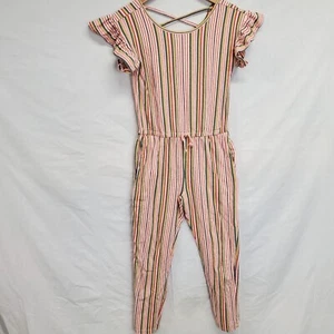 Tea Jumpsuit Size 10 Pink Striped Ruffle Girls - Picture 1 of 3