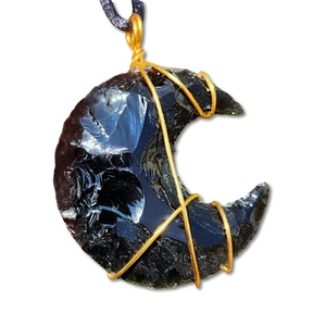 Obsidian Moon Pendant Necklace Beautiful Crystal Gemstone Protection Jewellery - Picture 1 of 18
