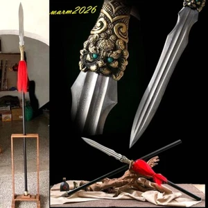 Hunting Spear Sword Damascus Steel Sharp Spearhead Detachable Black Steel Rod - Picture 1 of 11