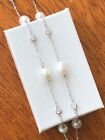 925 Sterling Silver White Freshwater Pearl Station Necklace With Cz Charm 36"