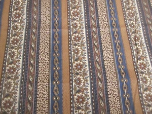 Marcus Bros Cotton Fabric Wallpaper Style Stripe Floral Brown Blue 2yd 13" x 42 - Picture 1 of 7