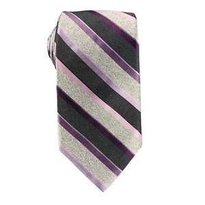 Ike Behar New York Necktie 100% Silk Luxury 3.5"x 60" Striped Purple Gray Tie - Picture 1 of 10
