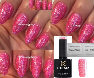 BLUESKY GEL POLISH PINK GLITTER BARBIE BLZ04 NAIL UV LED SOAK OFF