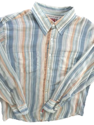 Camisa Guess Para Hombre Manga Larga con Botones Talla XL Poliéster Algodón Rayas Azul Foto 1 de 4