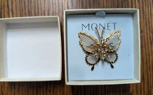 Monet Goldtone Clear Crystal Rhinestone Reticulated Butterfly Brooch Pin 1.75" - Picture 1 of 5