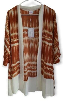 Lularoe Tie Dye Small Aurora Bell Sleeve Kimono Cover Up Orange Off White New! — 第 1/4 张图片