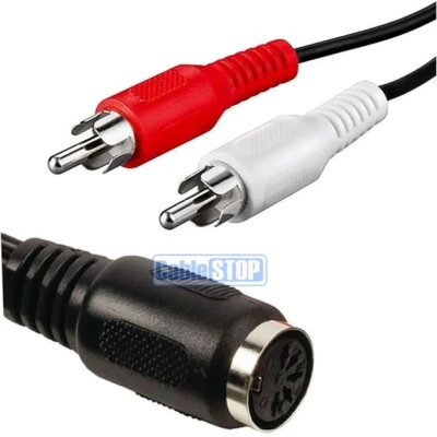 5 Pin DIN Female Socket to Twin 2x RCA Phono Male Red White Plugs Audio Cable - Image 1 of 2