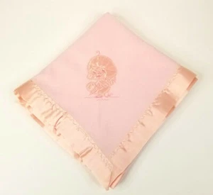 Vintage Quiltex Baby Blanket Satin Edge Pink Duck Applique  29 x 41 - Picture 1 of 5