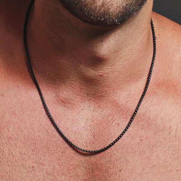 Collana in acciaio inox nero da uomo catenina catena cubana lunga 55 cm fine - Immagine 1 di 4