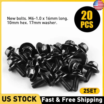 40 piezas pernos de cuerpo tornillos sujetador guardabarros M6-1,0x 16 mm de largo - 10 mm hexagonal - arandela de 17 mm Foto 1 de 4