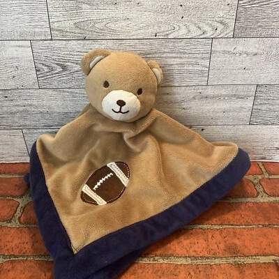 TIDDLIWINKS BROWN BLUE TEDDY BEAR EMBROIDRED FOOTBALL LOVEY SECURITY BLANKET - Image 1 of 4