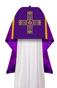 Liturgical Humeral Veil with Embroidered IHS motif | Premium Damask Fabric - Picture 1 of 12