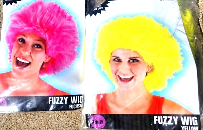 fuzzy party wig choose pink or yellow costume accessory - Image 1 of 2