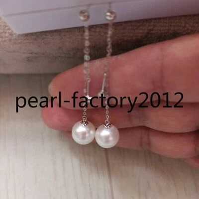 18k AAA+ 9-10mm real natural akoya white round pearl earring 18k Pure white gold - Image 1 of 4