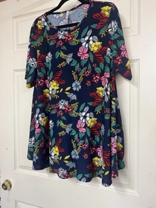 Floral Tunic Top Shirt Size 3X Cotton Knit Stretch Short Sleev Tropical Multi - Picture 1 of 7